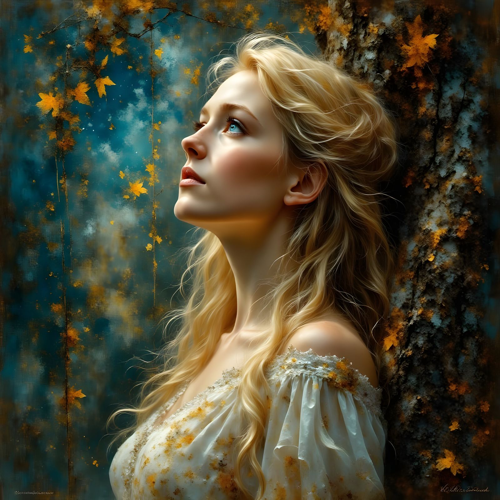 Norse Goddess of Love Gazes at Autumn Starry Sky