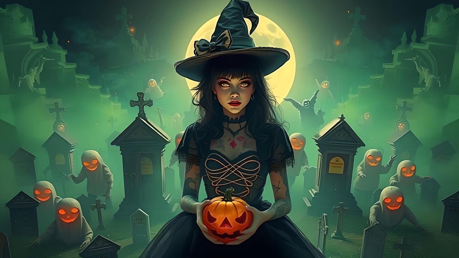 Punk Goth Witch's Halloween Cemetery Dance, 3D Art