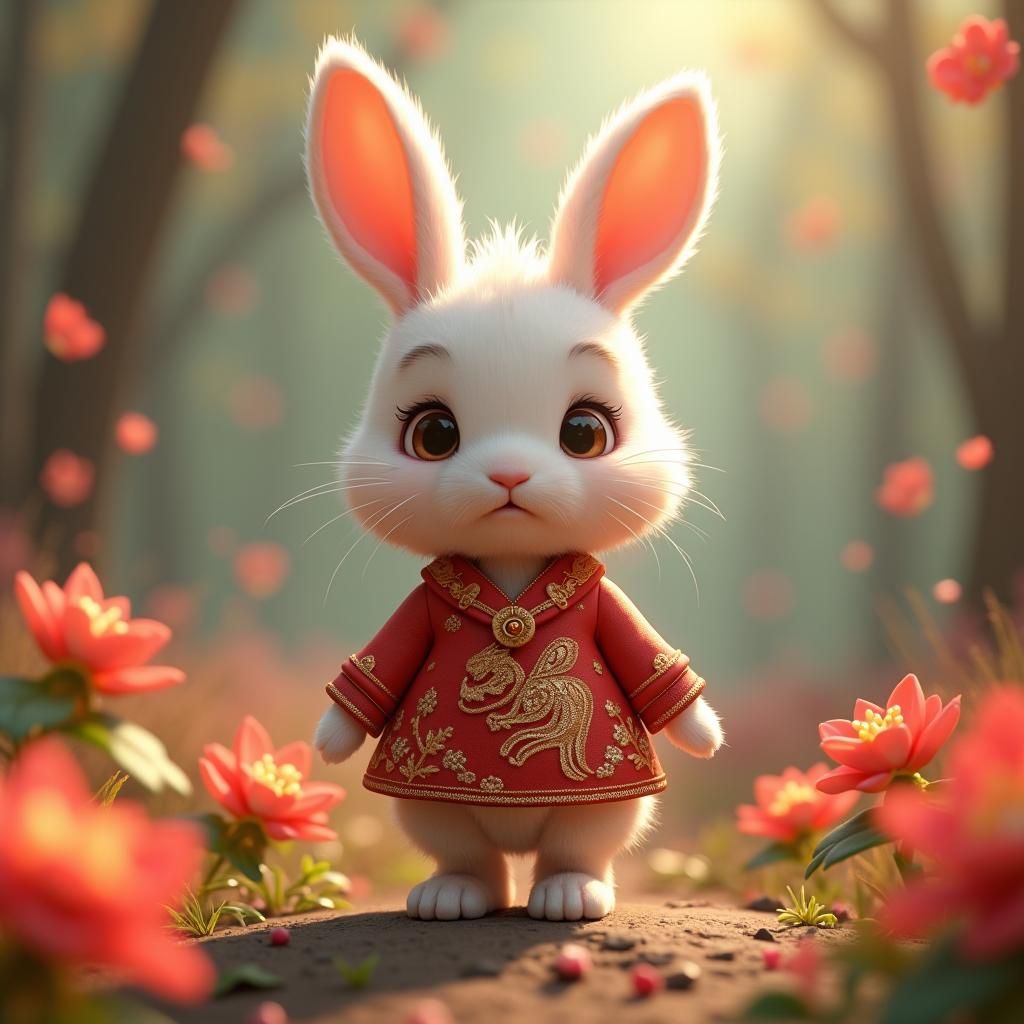 Crimson Rabbit in Lush Anime Style Landscape