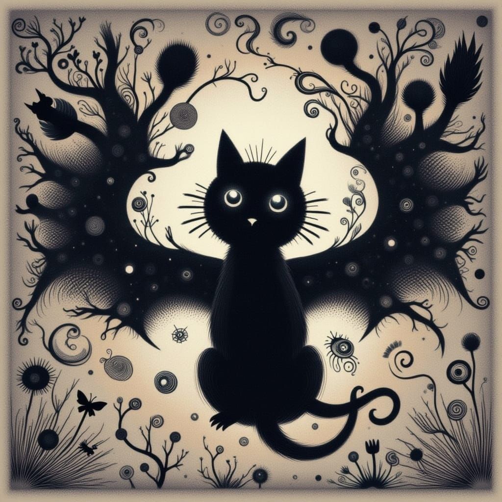 Black Cat with Cicada Song Motif