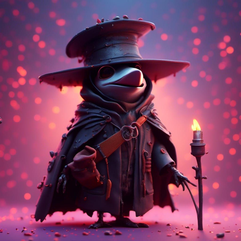 Little Plague Doctor Portrait in 3D Style