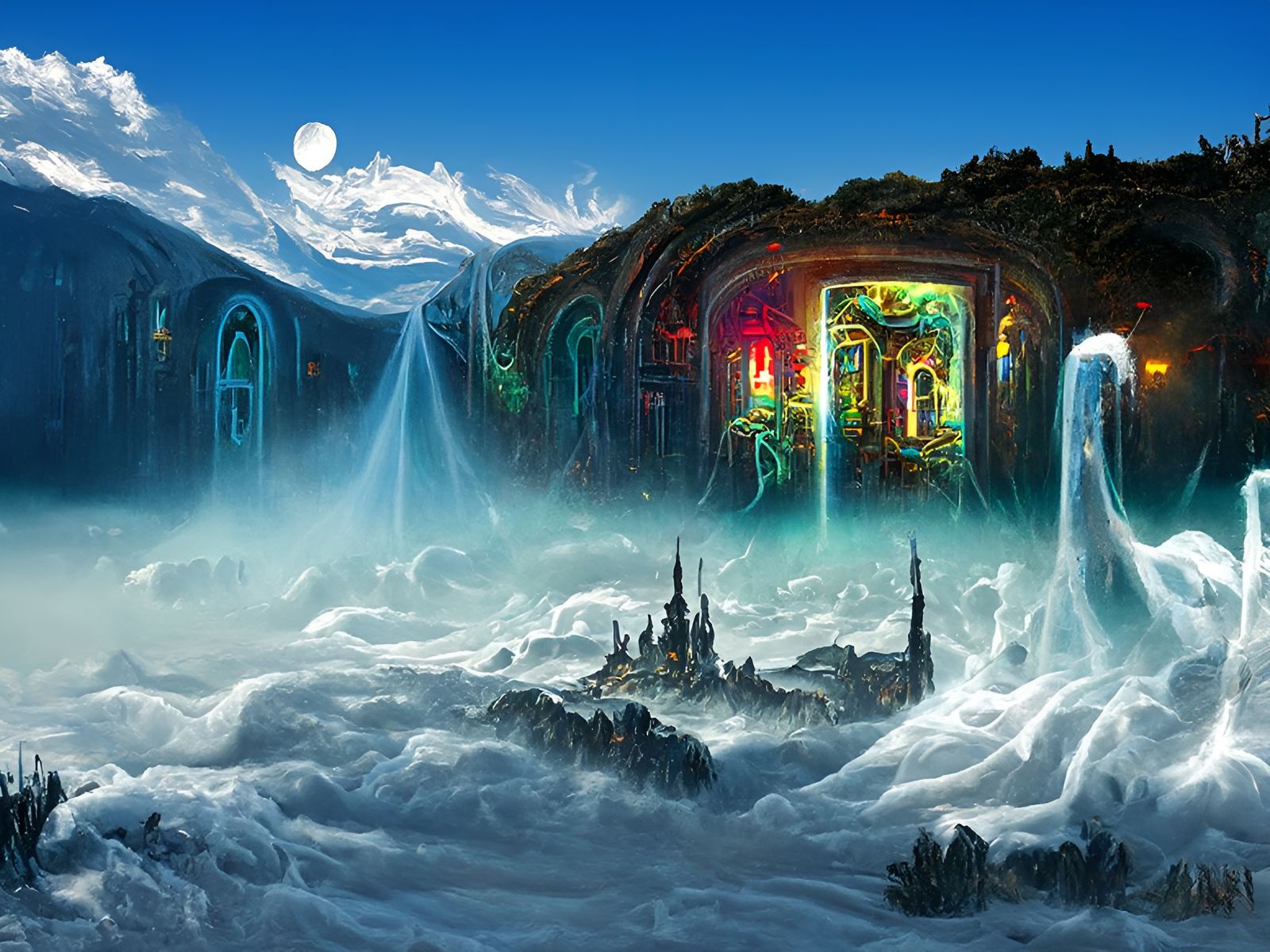 Neon Fantasy Tavern Cellar in Digital Art Style