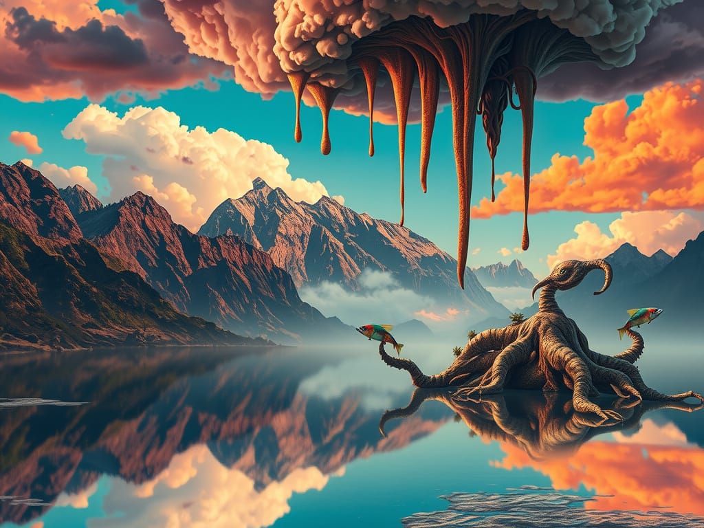 Surreal Cosmic Landscape in Vibrant Neon Colors