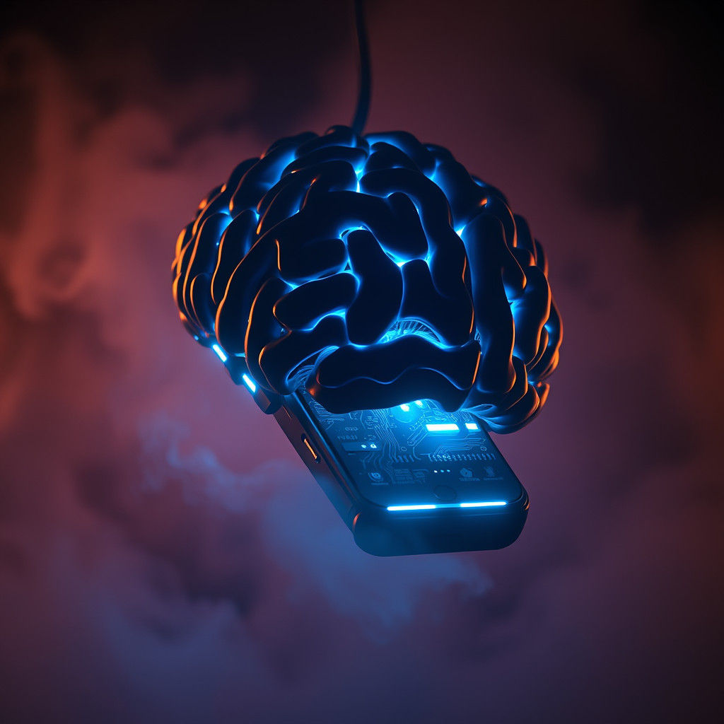 Futuristic Brain Smartphone with Glowing Circuitry