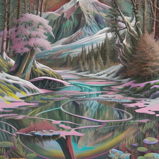 Psychedelic Landscape Art with Dark Shadows and Scarred Fore...