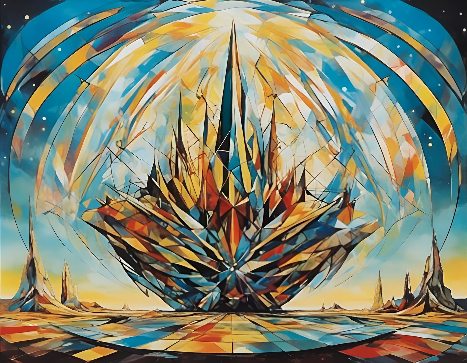 Surreal Alien Sculpture in Dali and Mondrian Style