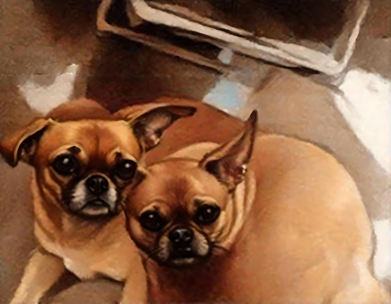 charcoal double portrait of a female Chug Dog