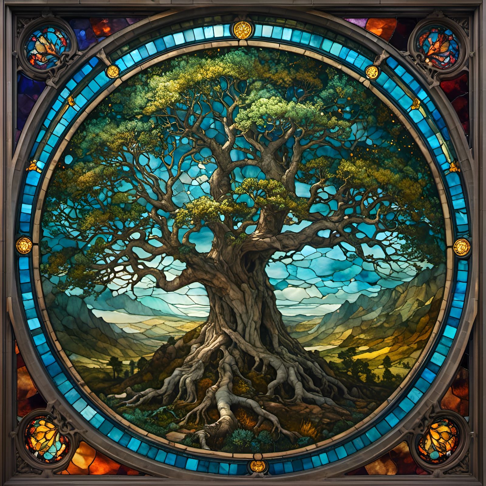 Stained Glass Tree in Hyperkraximalism Style