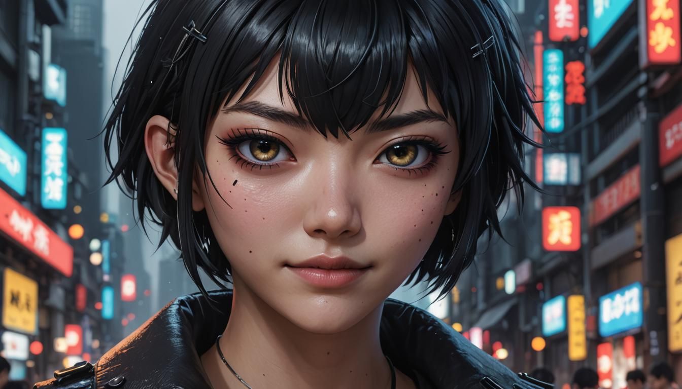 Cyberpunk Anime Girl Close-Up in 3D Style
