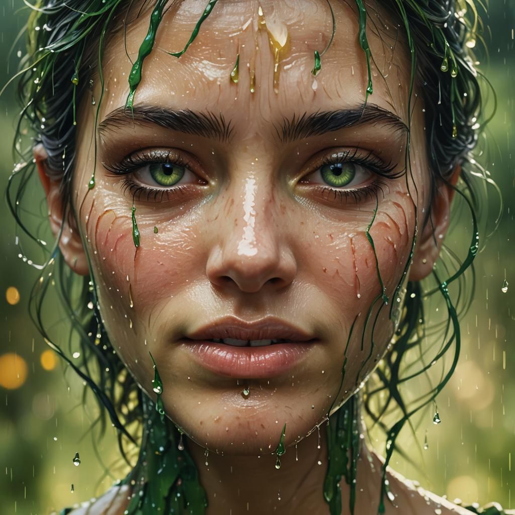 Sad Green Eye in Splash Art Style