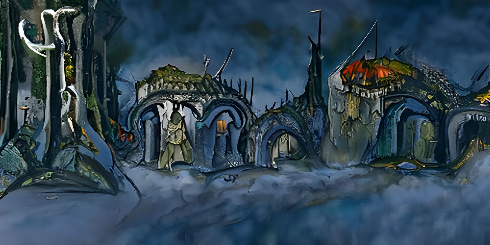 Underground Kingdom Ruins in Vibrant Watercolor Style