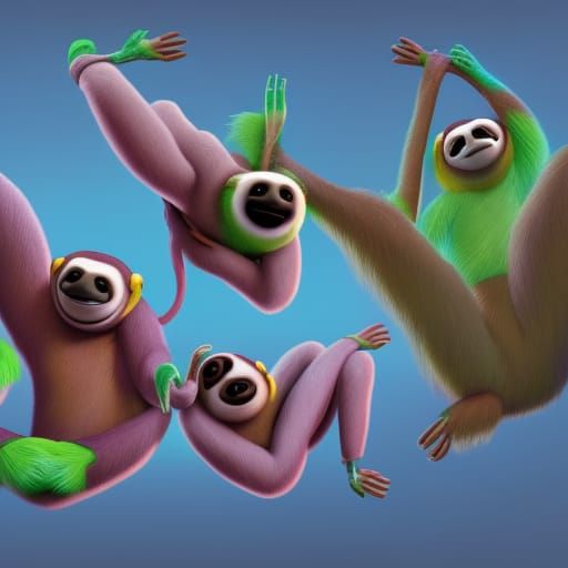 Sloths in Animated 3D Digital Art Style