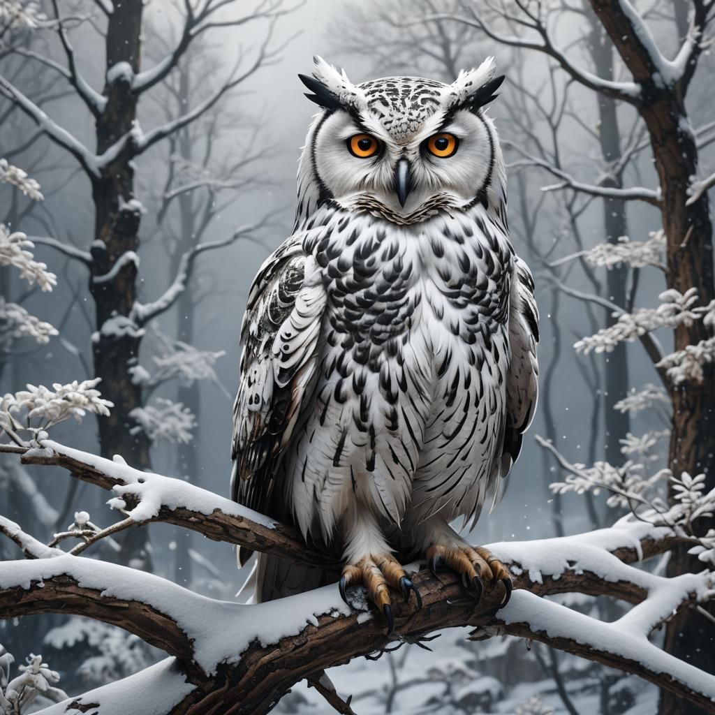 Fantastical White Owl Matte Painting in Deep Color