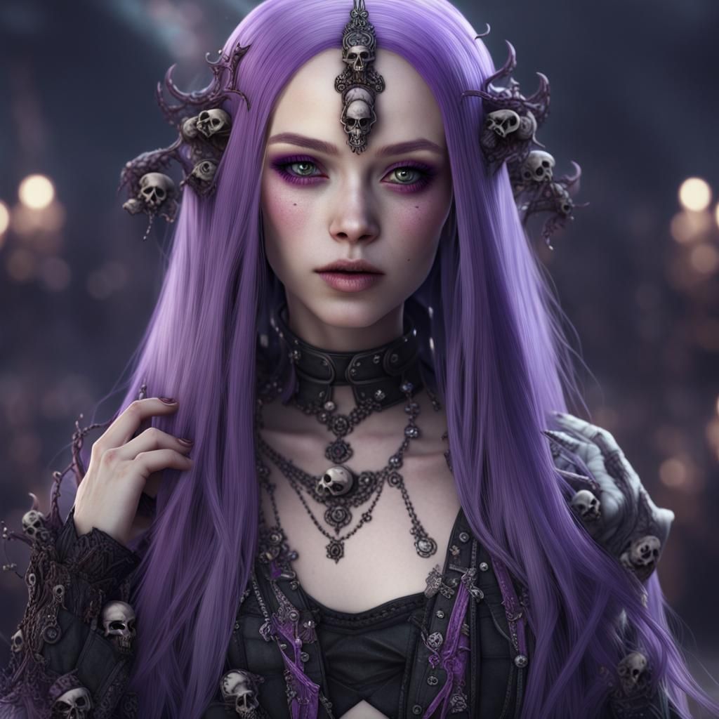 Kuromi Inspired Purple Haired Girl Digital Art