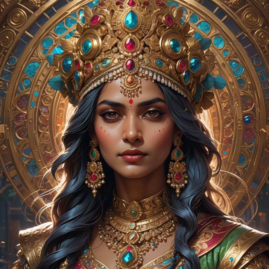 Indian Queen Portrait in Hyperdetailed Style