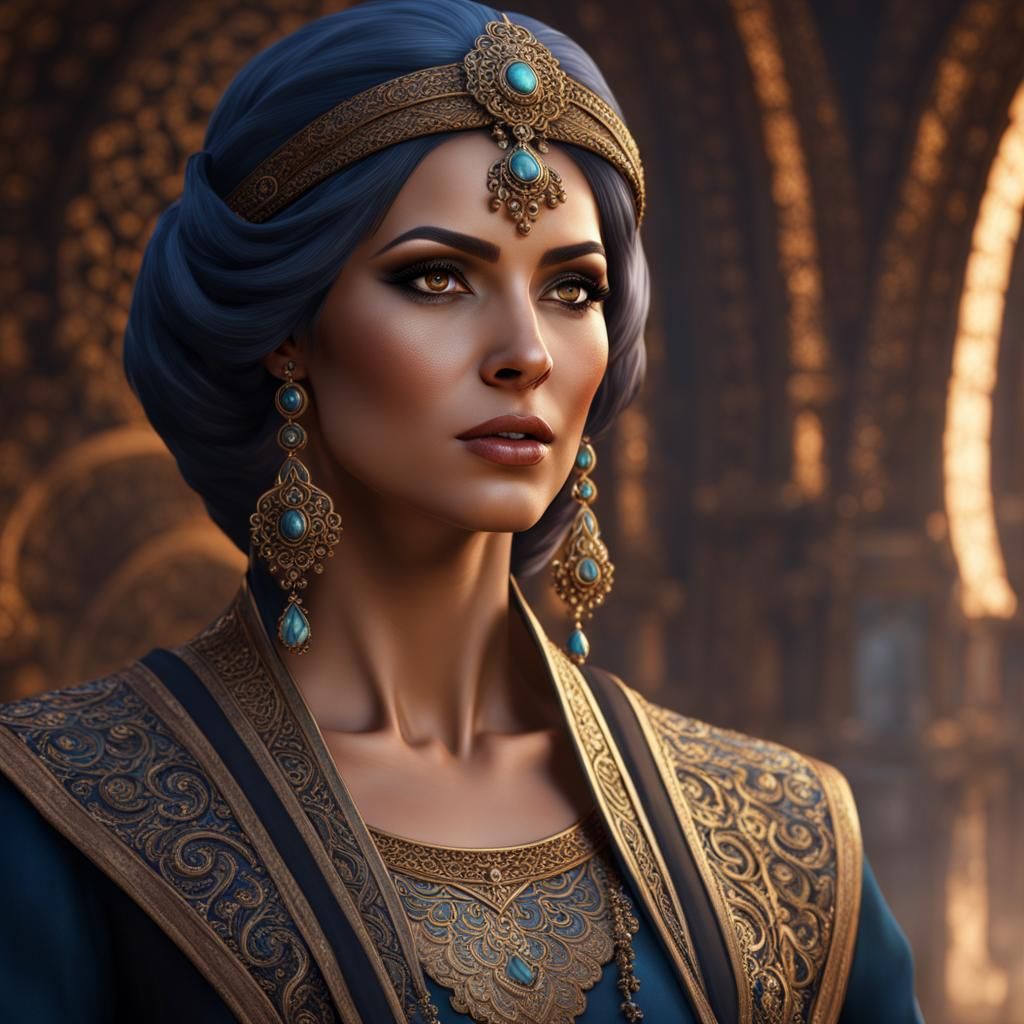 Arabic Woman with White Hair, Detailed Fantasy Art