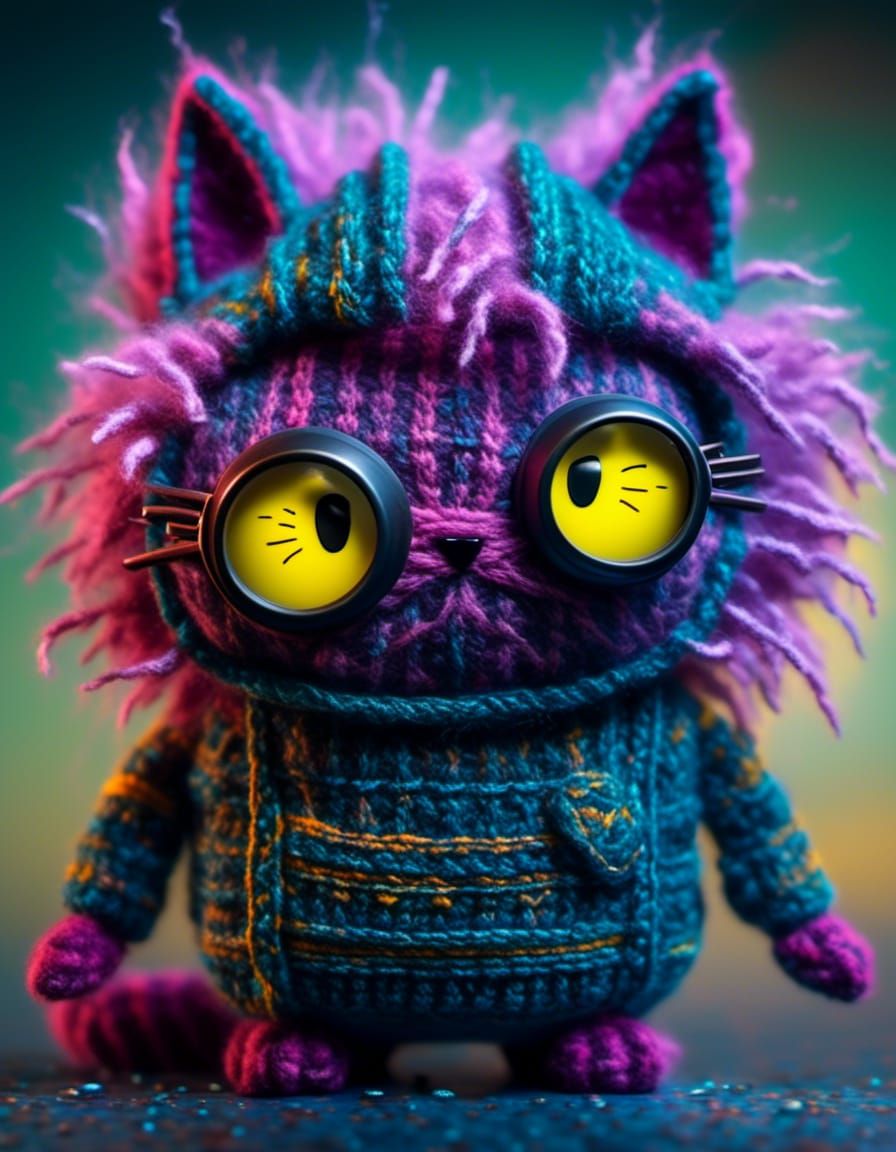 Glowing Woolen Minion Cat Hybrid in Liquid Scene
