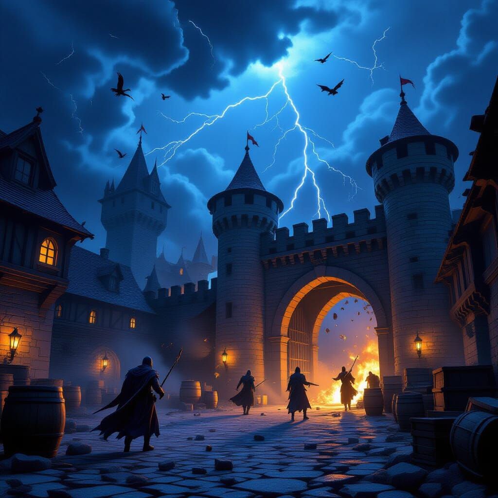 Medieval Fortress Storm in Dark Fantasy Style