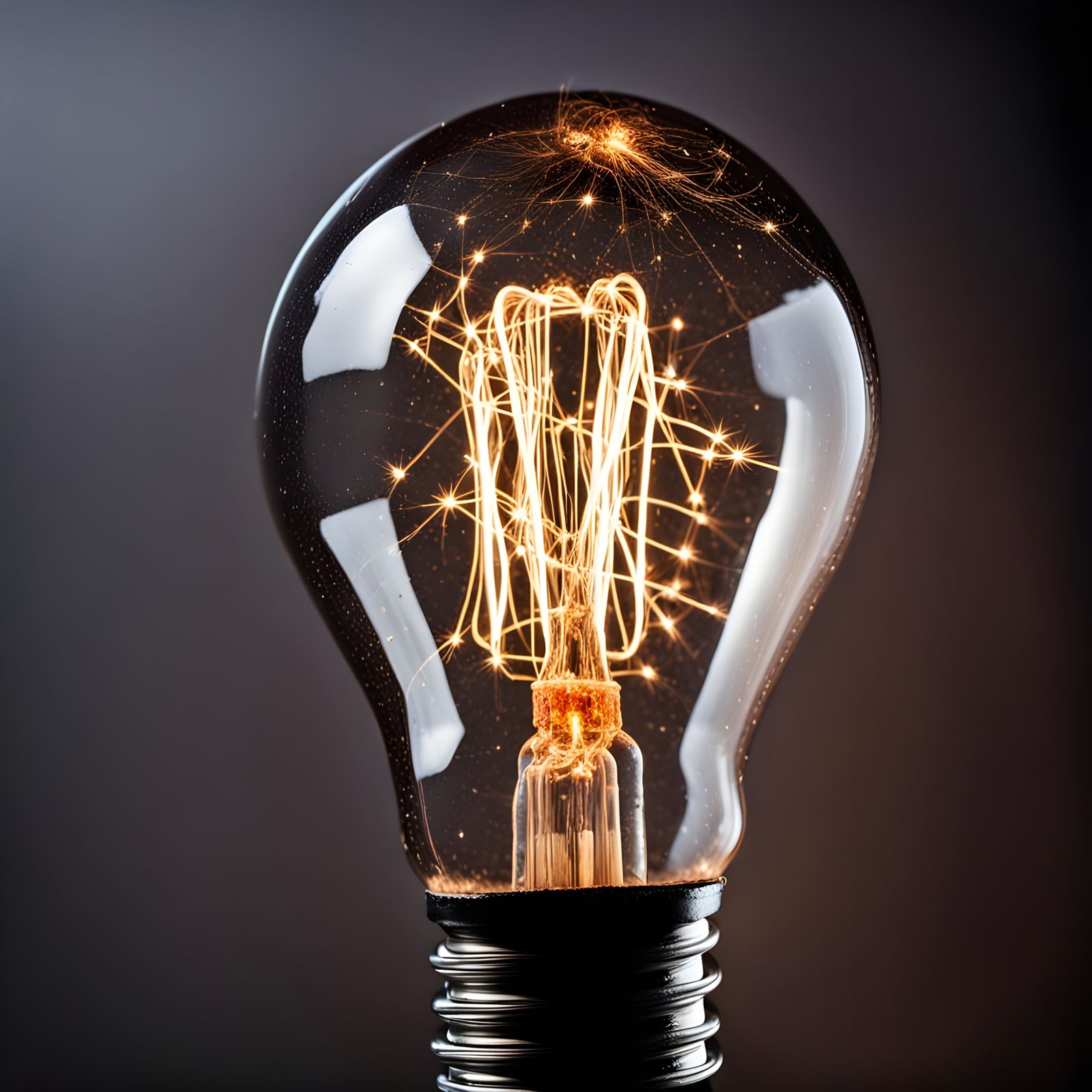 Illuminated Light Bulb Filament on Black