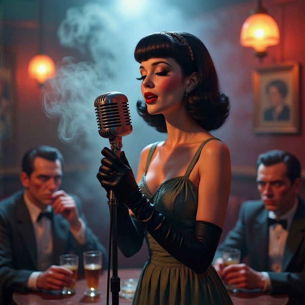 1940s Singer in Hyperrealistic Noir Style