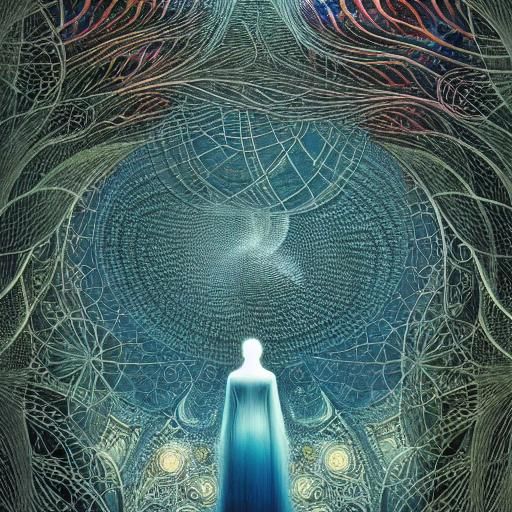 Angelic Apparition Casting Shadows at Sunset: Etching Style