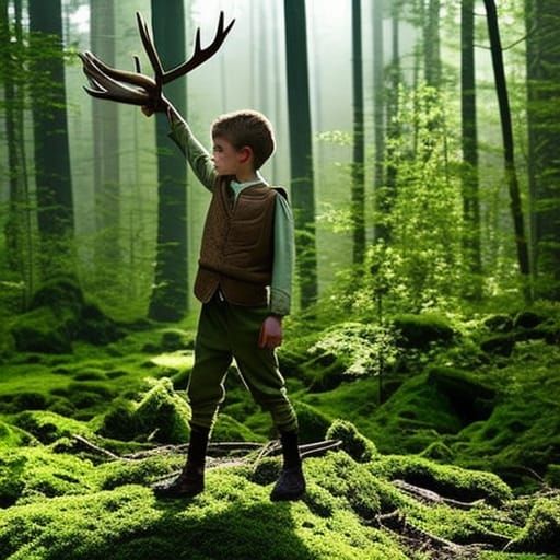 Freckled Deer Boy in Forest, Digital Painting