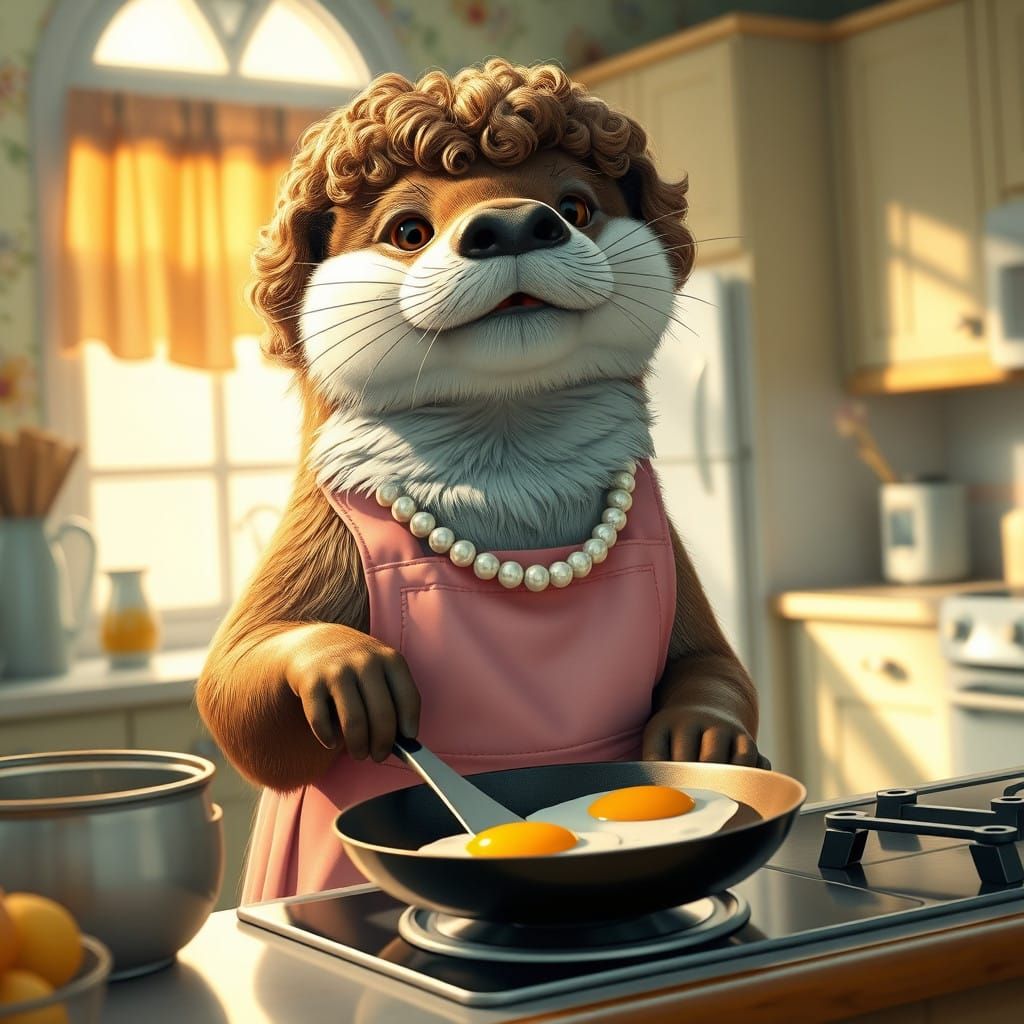Stepford Otter Whips Up Breakfast in 1950s Kitchen