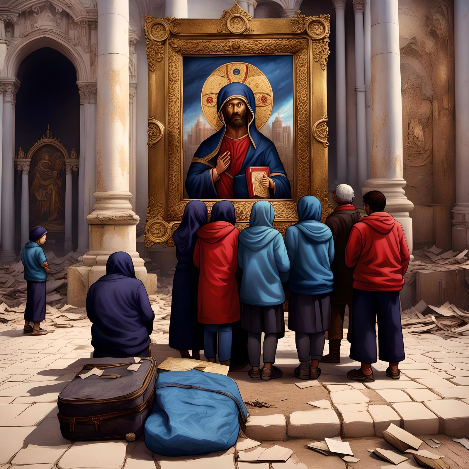 Apocalyptic Group Before Christian Icon: Fantasy Art