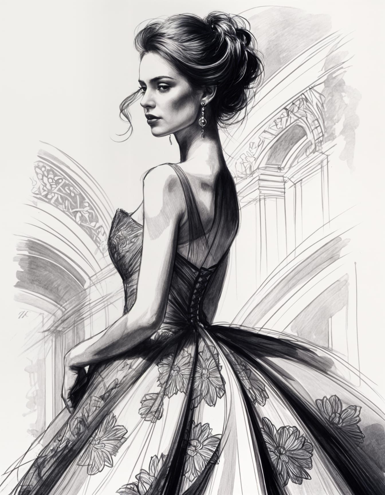 Elegant Woman in High-Key Pencil Sketch