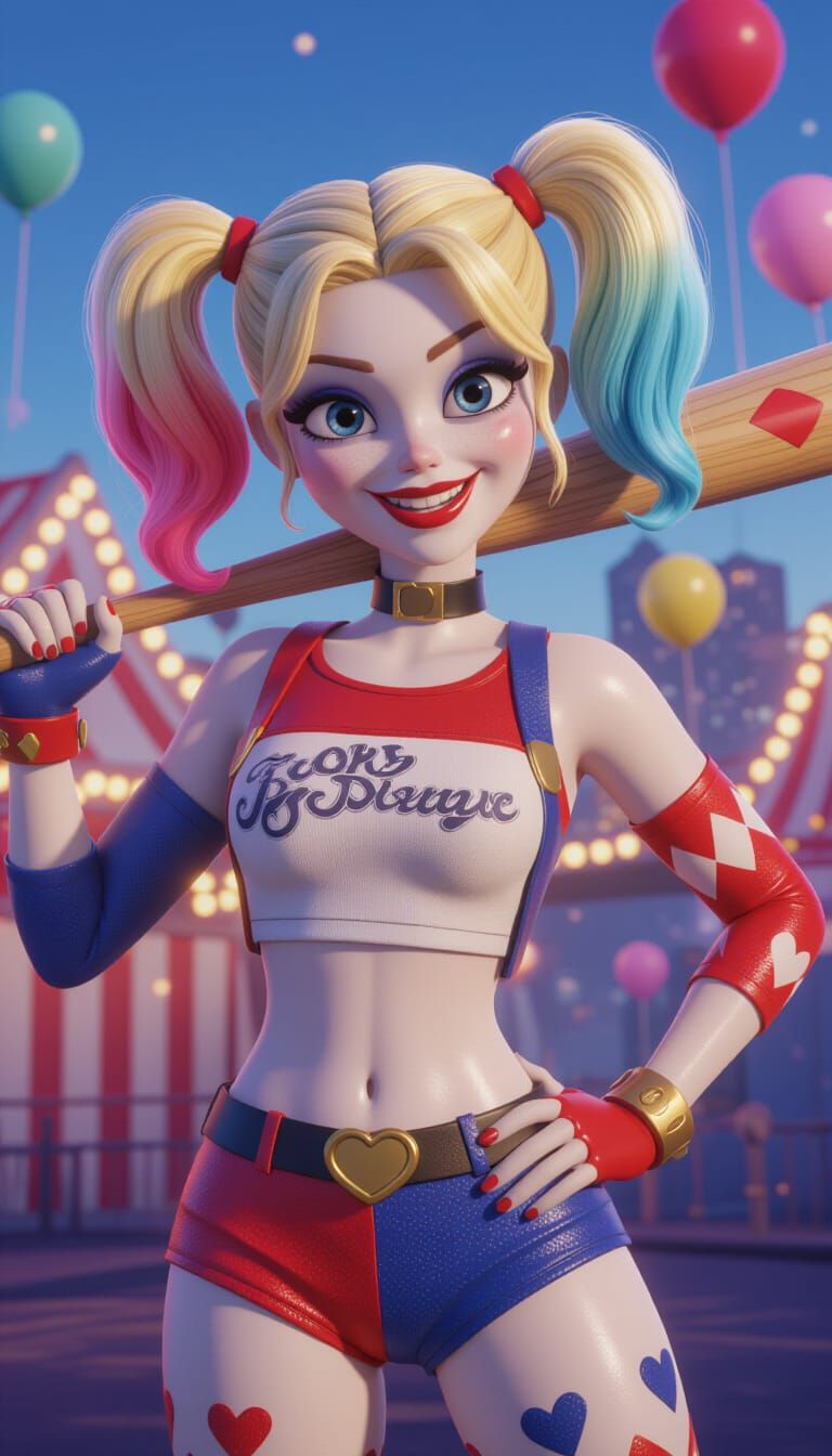 Harley Quinn in Playful Pixar-Style 3D Render