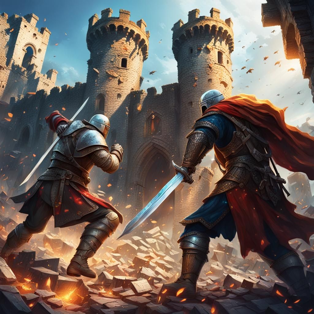 Heroes Battle at Medieval Castle Ruins in Splash Art