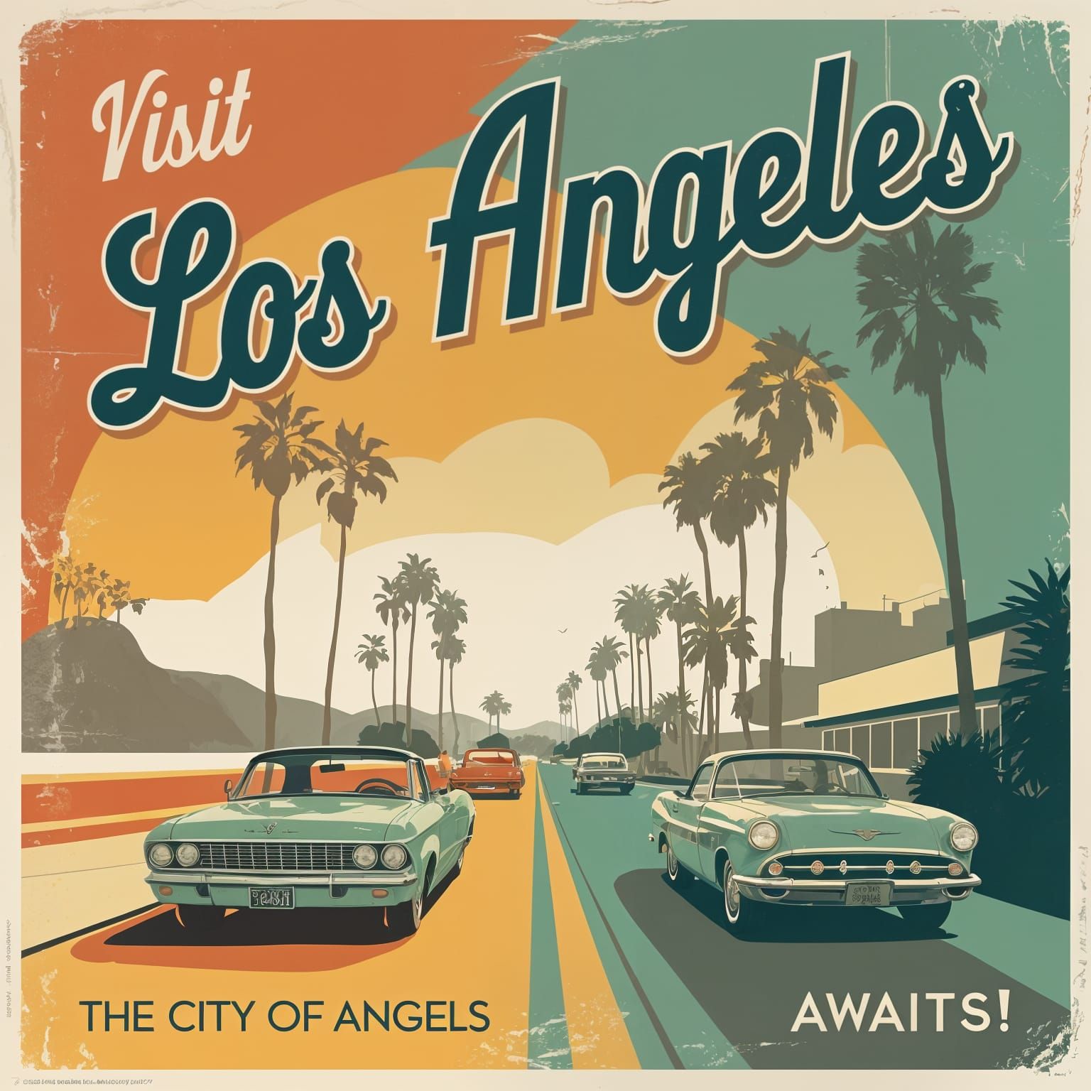 Vintage Los Angeles Travel Poster in Retro Style