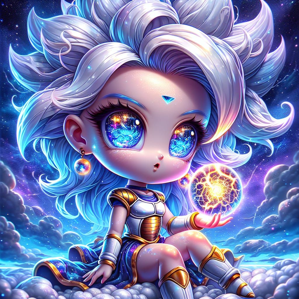 Chibi Anime Heroine with Cosmic Energy Orb