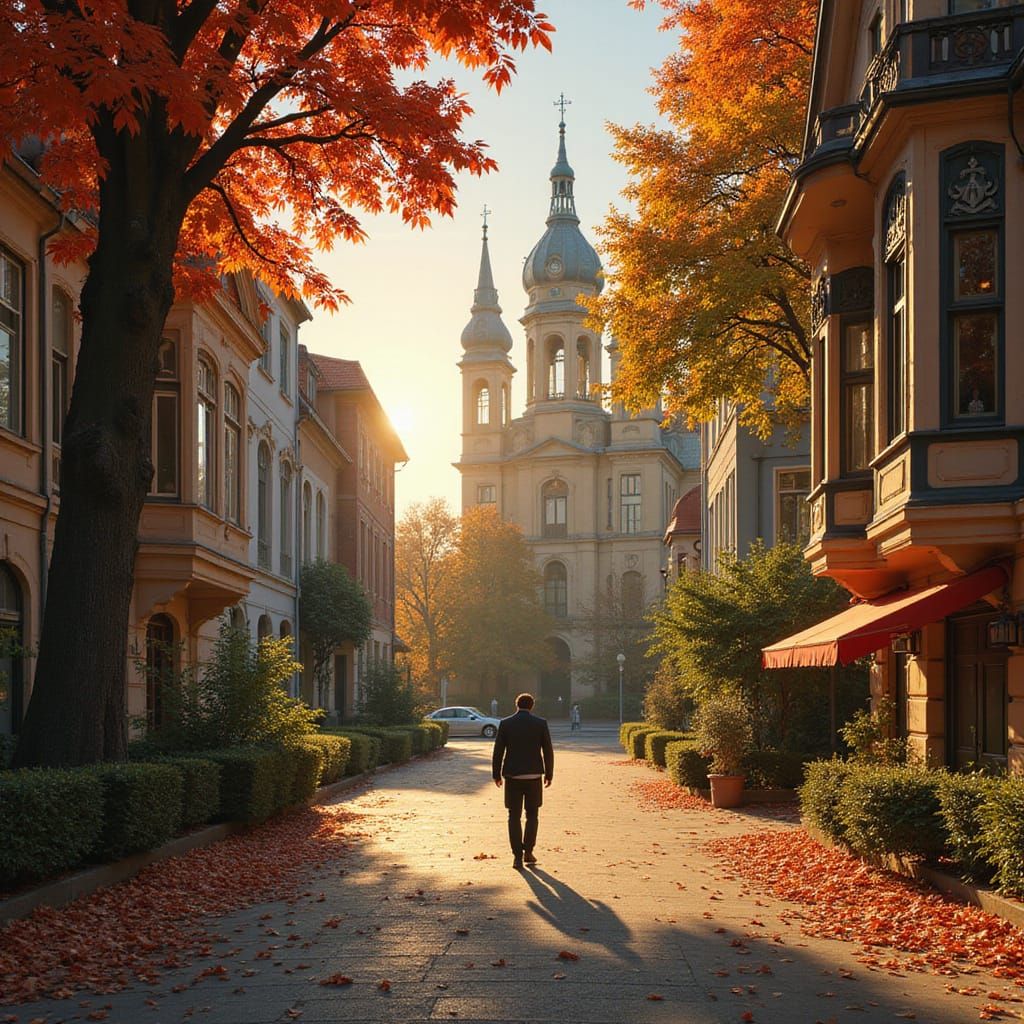 Vienna Street Scene in Autumn, Digital Matte Painting