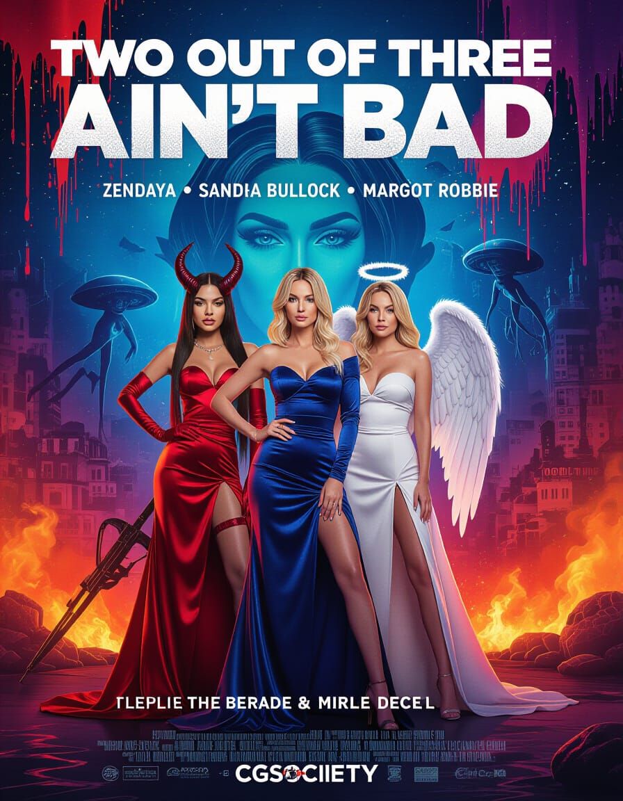 Demoness and Angels Battle Aliens in Graffiti Art Style