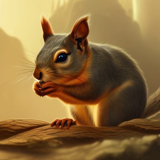 Detailed Squirrel Matte Painting in Deep Color
