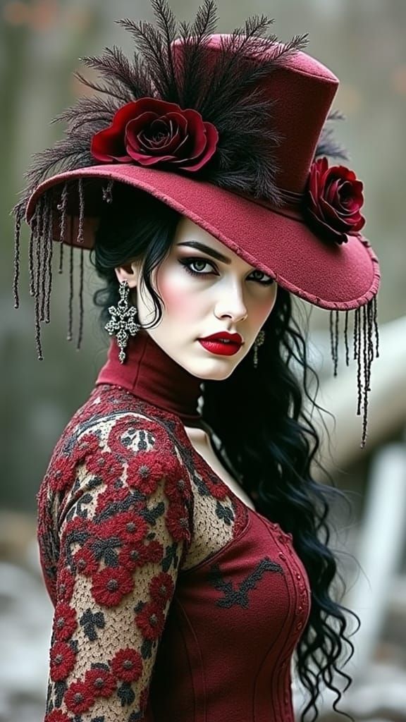 Beautiful Brunette Vampire in Gothic Dress