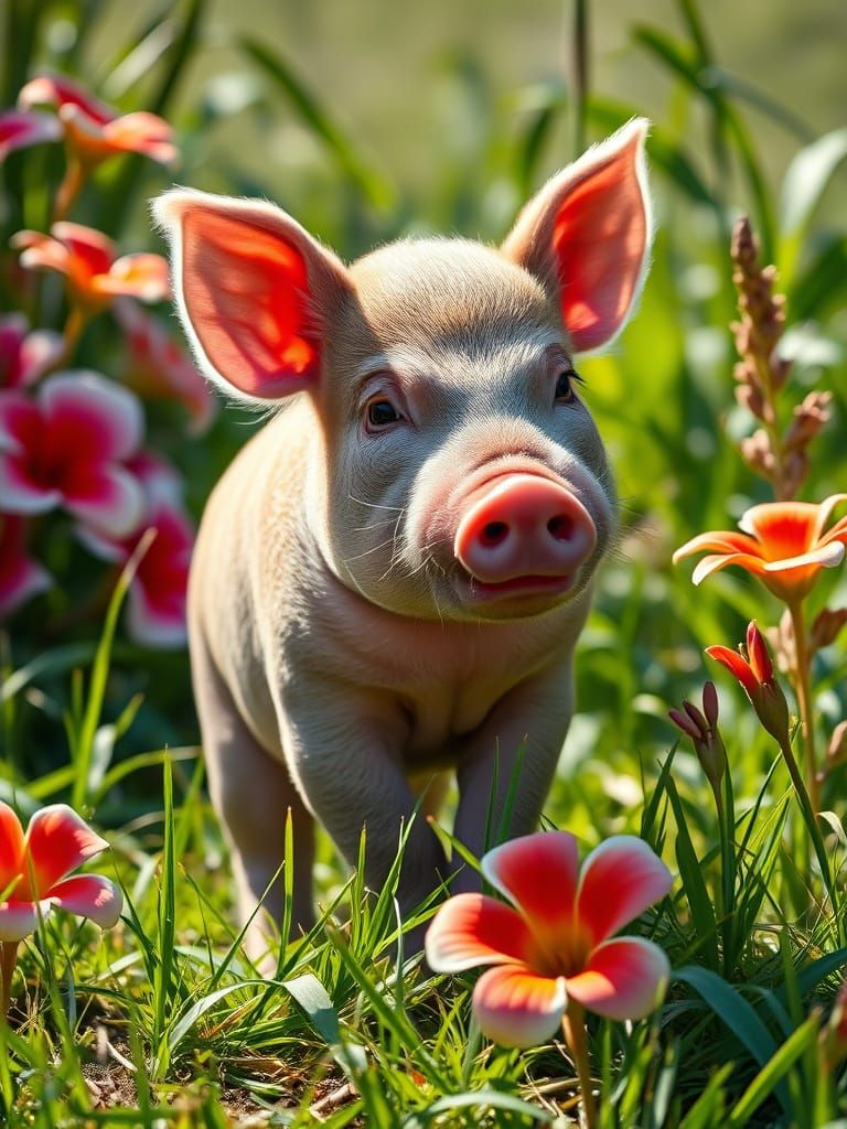Cute Piglet Hippo Hybrid in Tropical Savannah