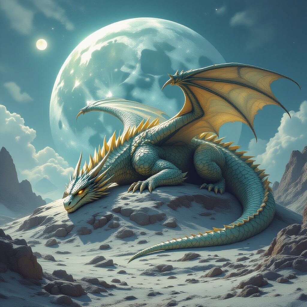 Ancient Dragon Sleeps on Arcane Moon