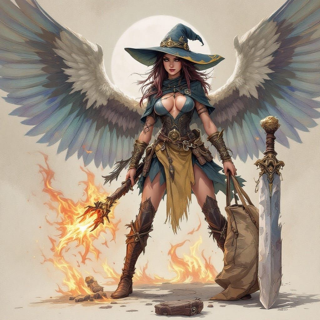 Fantasy Birdfolk Warrior in Watercolor