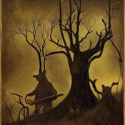 Rabbit Runs Through Gloomy Forest: Dark Surrealism