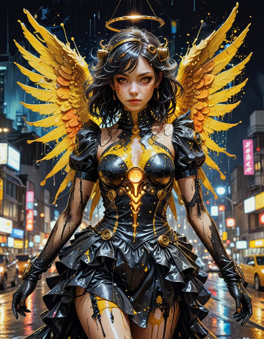 Liquid Angel Demon Hybrid in Steampunk Tokyo