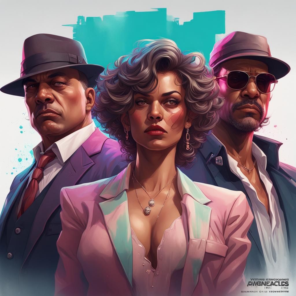Miami Gangsters Portrait in Hyperdetailed Style