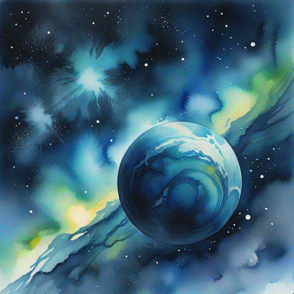 Vibrant Watercolor of Planet Neptune in Cosmic Space