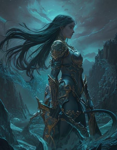 Serene Dark Fantasy Goddess Prepares for Battle