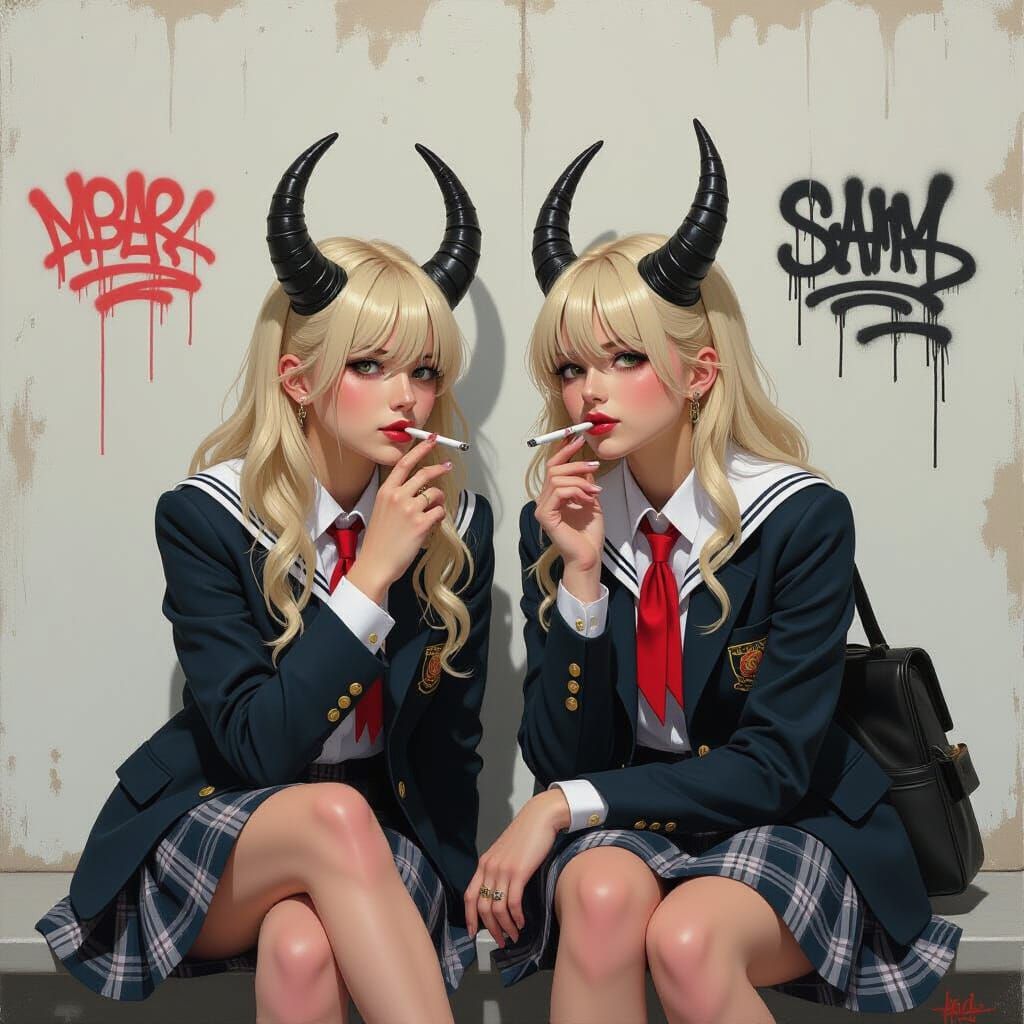 School Uniform Rebels in Oil Painting Style