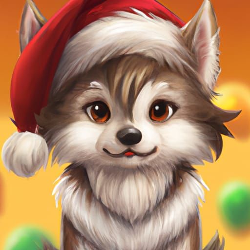 Chibi Wolf Cub in Santa Outfit: Digital Illustration