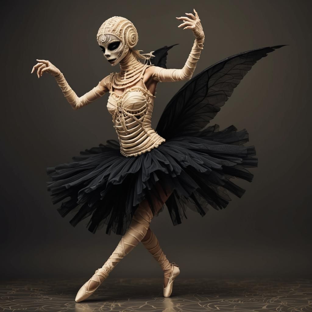 The Mummy dancing the black swan ballet.