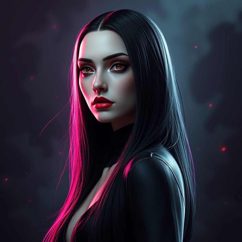 Morticia Addams in Triadic Colors Portrait