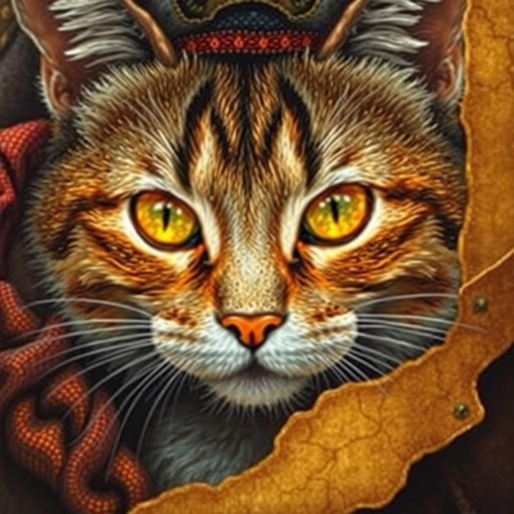 Pirate Cat Treasure Map in Pointillism Style